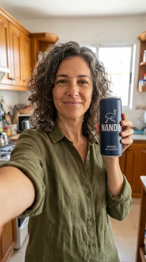 Muestra gratis: Verónica con la lata NANDU en cocina
